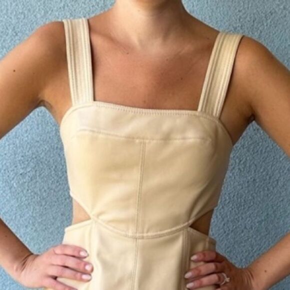 NWT Jonathan SIMKHAI Vegan Leather Mini Dress Vanilla Cutouts Size 12 - Picture 3 of 13